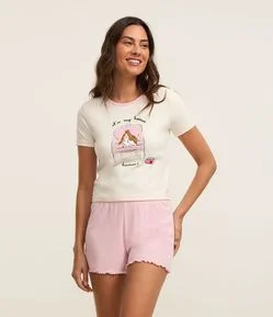 Pijama Short Doll Manga Curta com Estampa de Cachorrinho