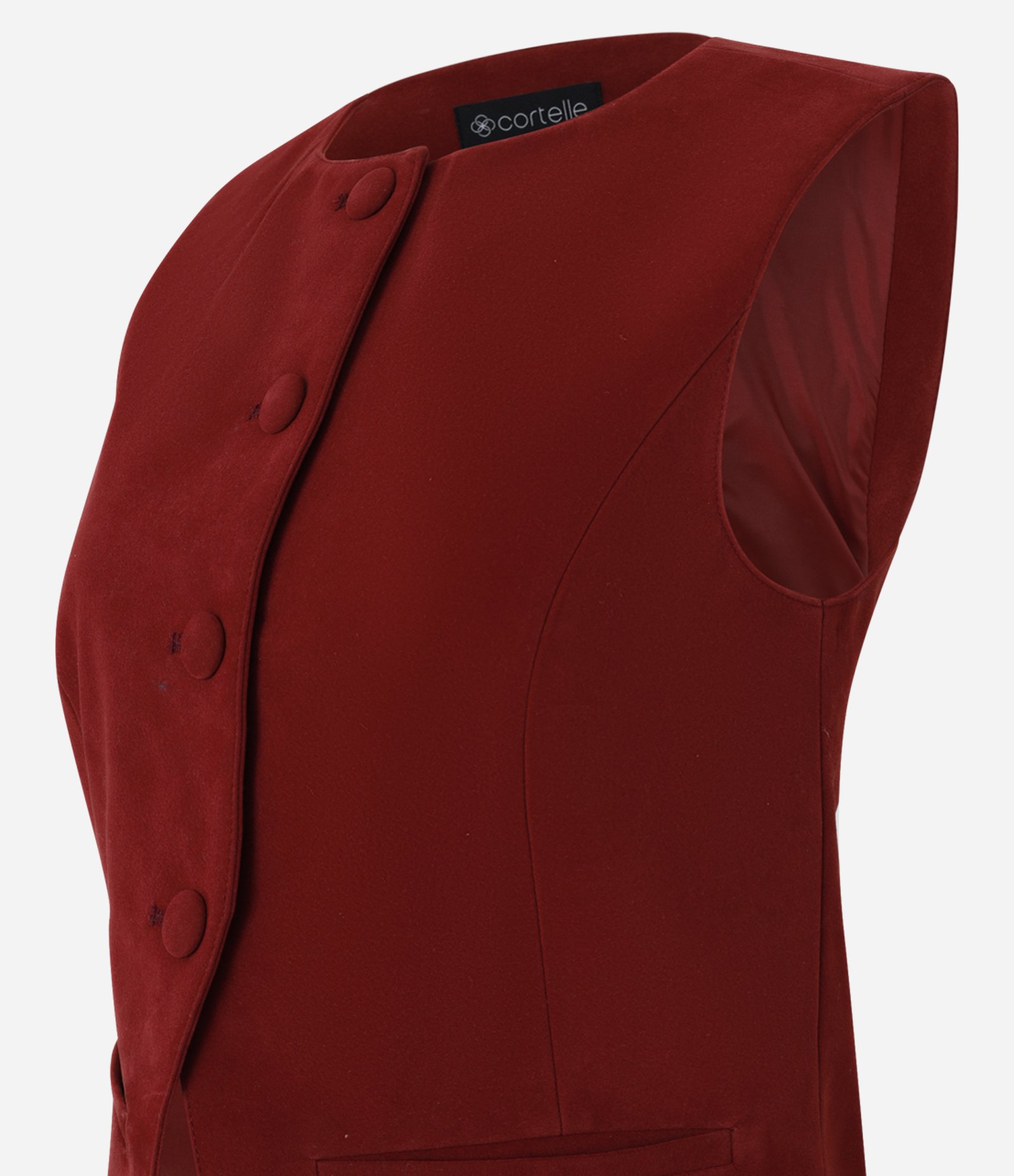 Colete Boho Alongado em Suede com Detalhe V na Barra Bordô 9