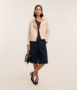 Jaqueta Perfecto em Suede com Gola Bowling e Bolsos