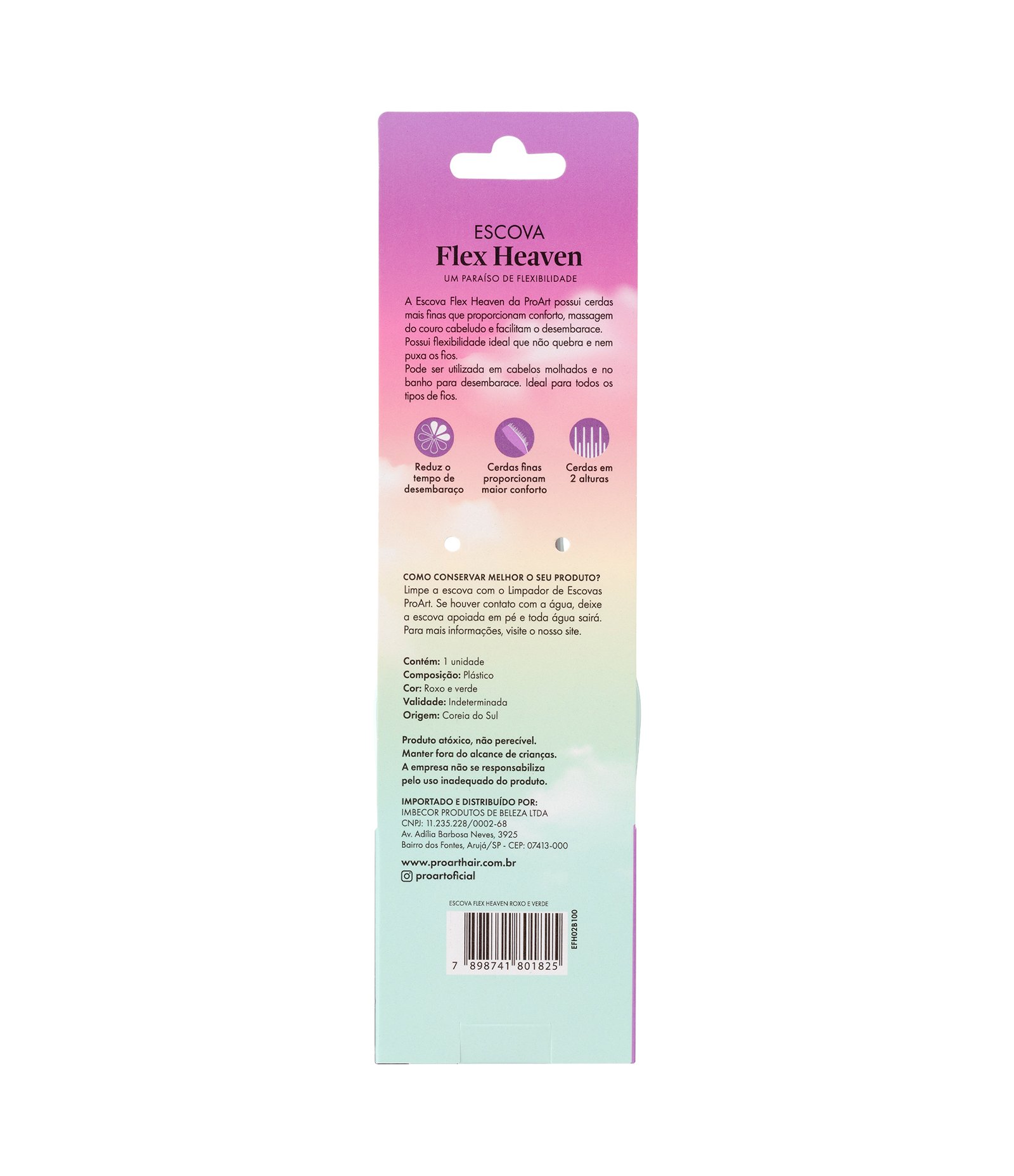 Escova de Cabelo Flex Heaven Purple Brush Proart Roxo/Verde 6