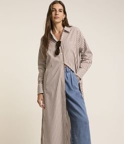 Vestido Chemise Longo em Tricoline com Listras