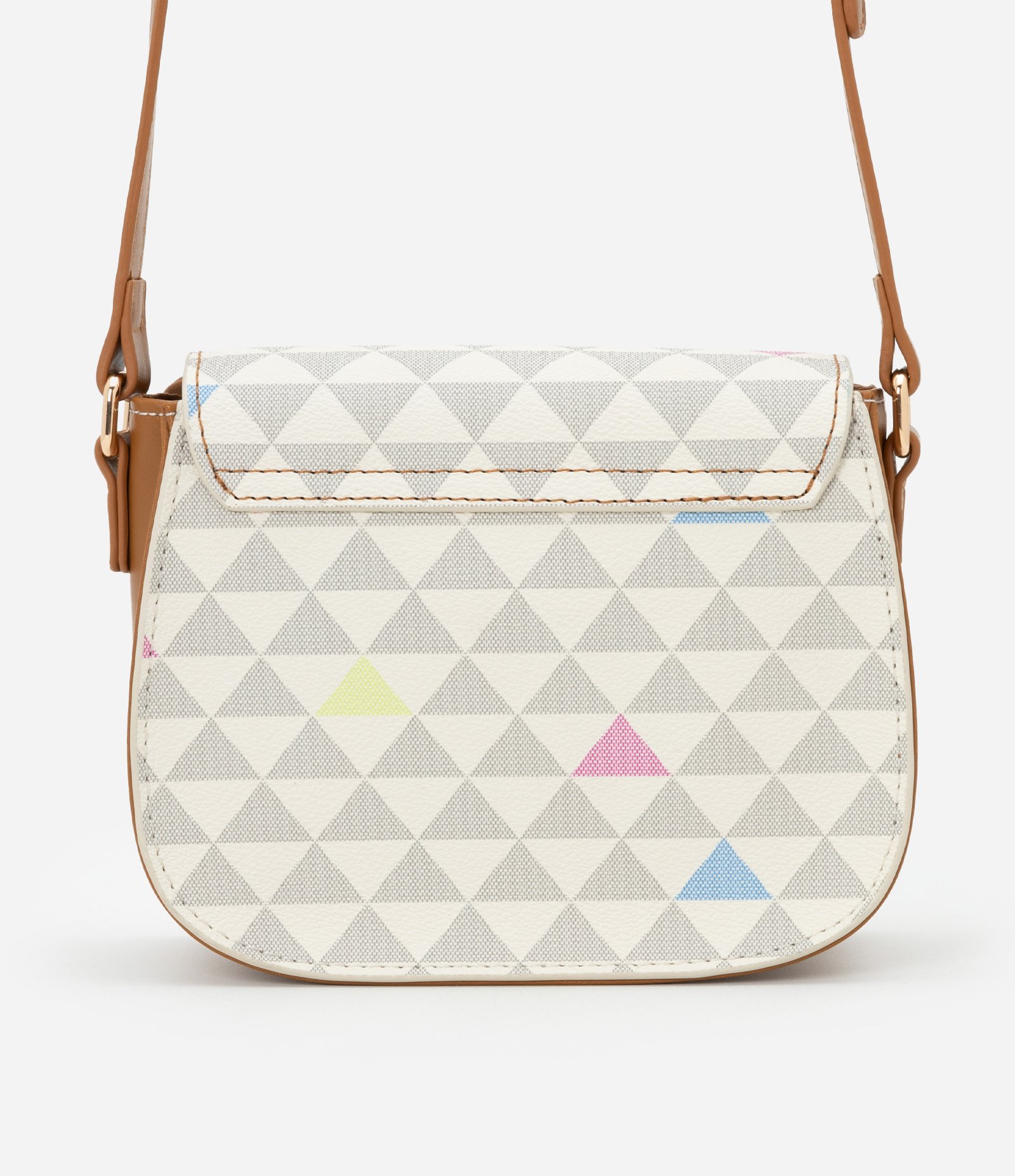 Bolsa Transversal Pequena em PU Estampa Triângulos Coloridos Off White 4