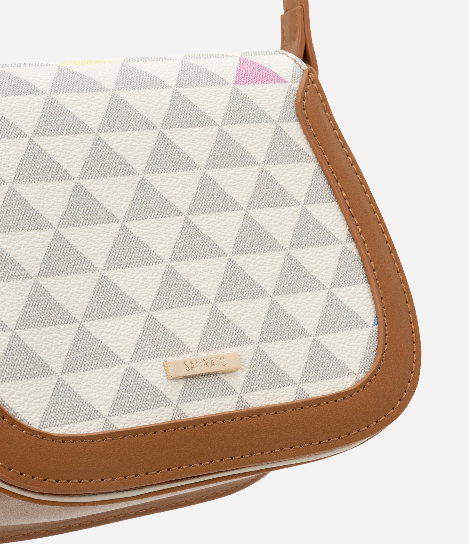 Bolsa Transversal Pequena em PU Estampa Triângulos Coloridos Off White 5