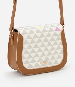 Bolsa Transversal Pequena em PU Estampa Triângulos Coloridos
