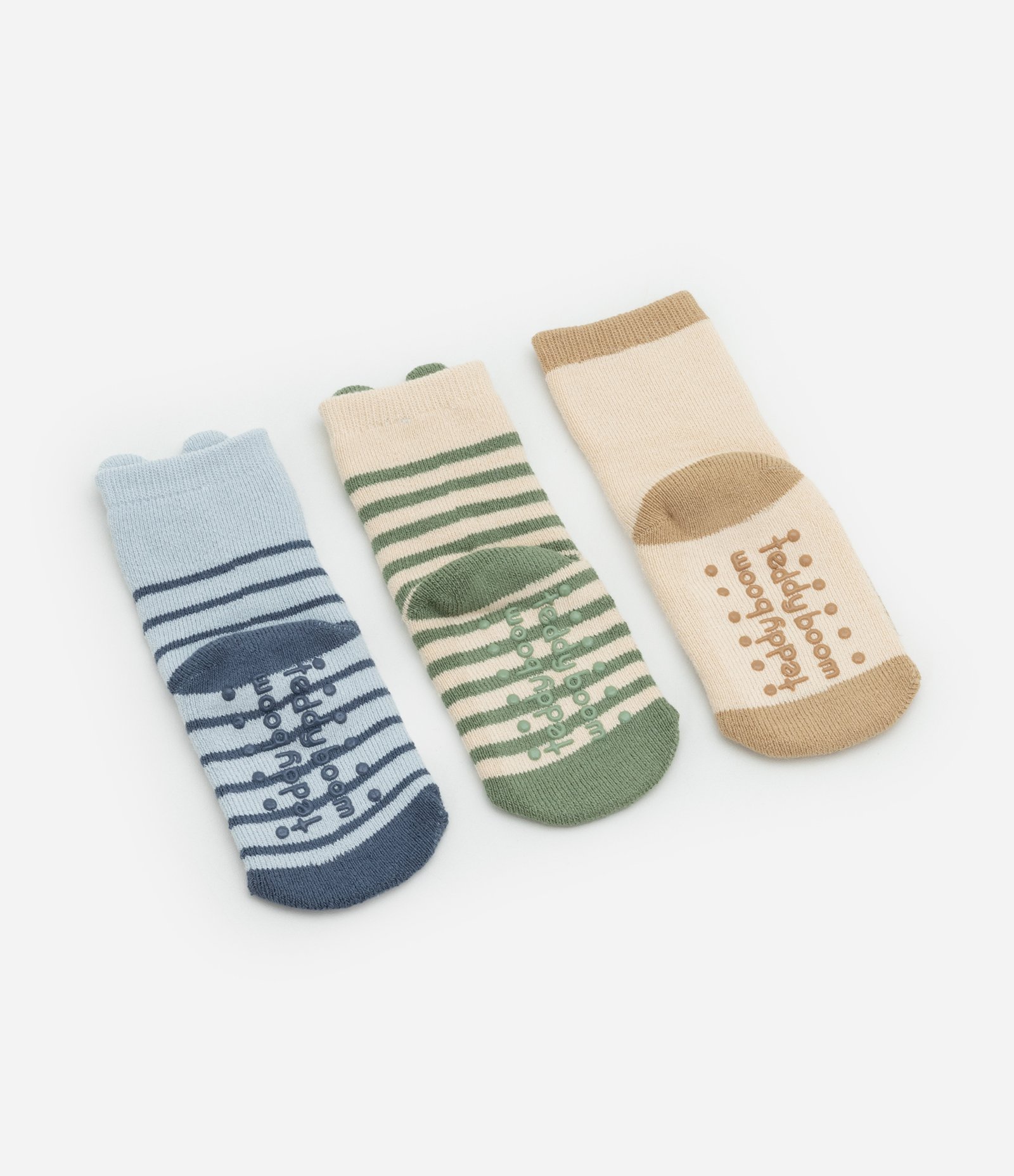 Kit 03 Meias Infantis com Estampa de Bichinhos - Tam 0 a 12 meses Azul/Verde/Bege 2