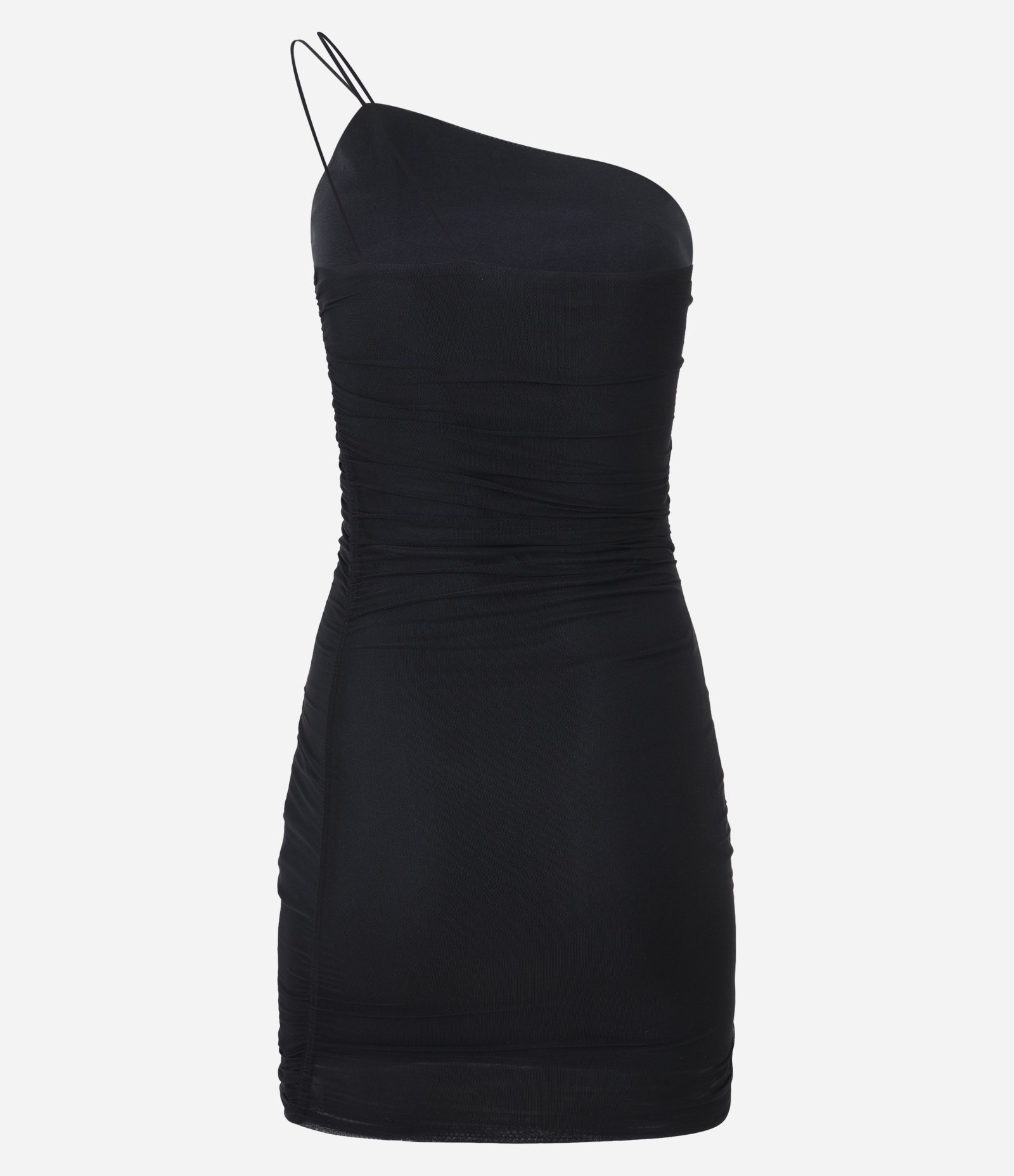 Vestido Curto em Tule com Ombro Único e Detalhe Franzido Preto 5