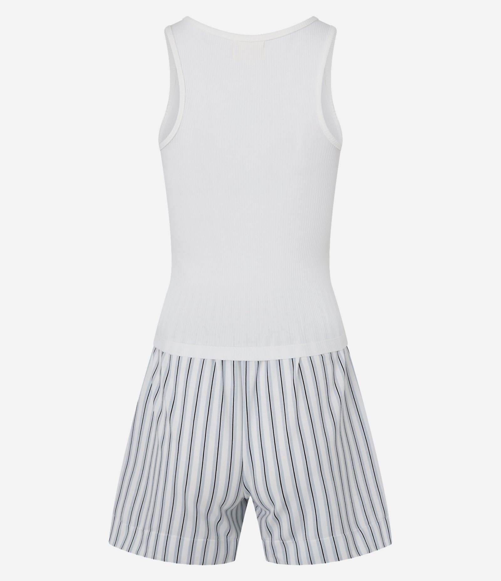 Pijama Short Doll Regata com Alças Largas E Short Com Estampa Listrada Branco/Azul 6