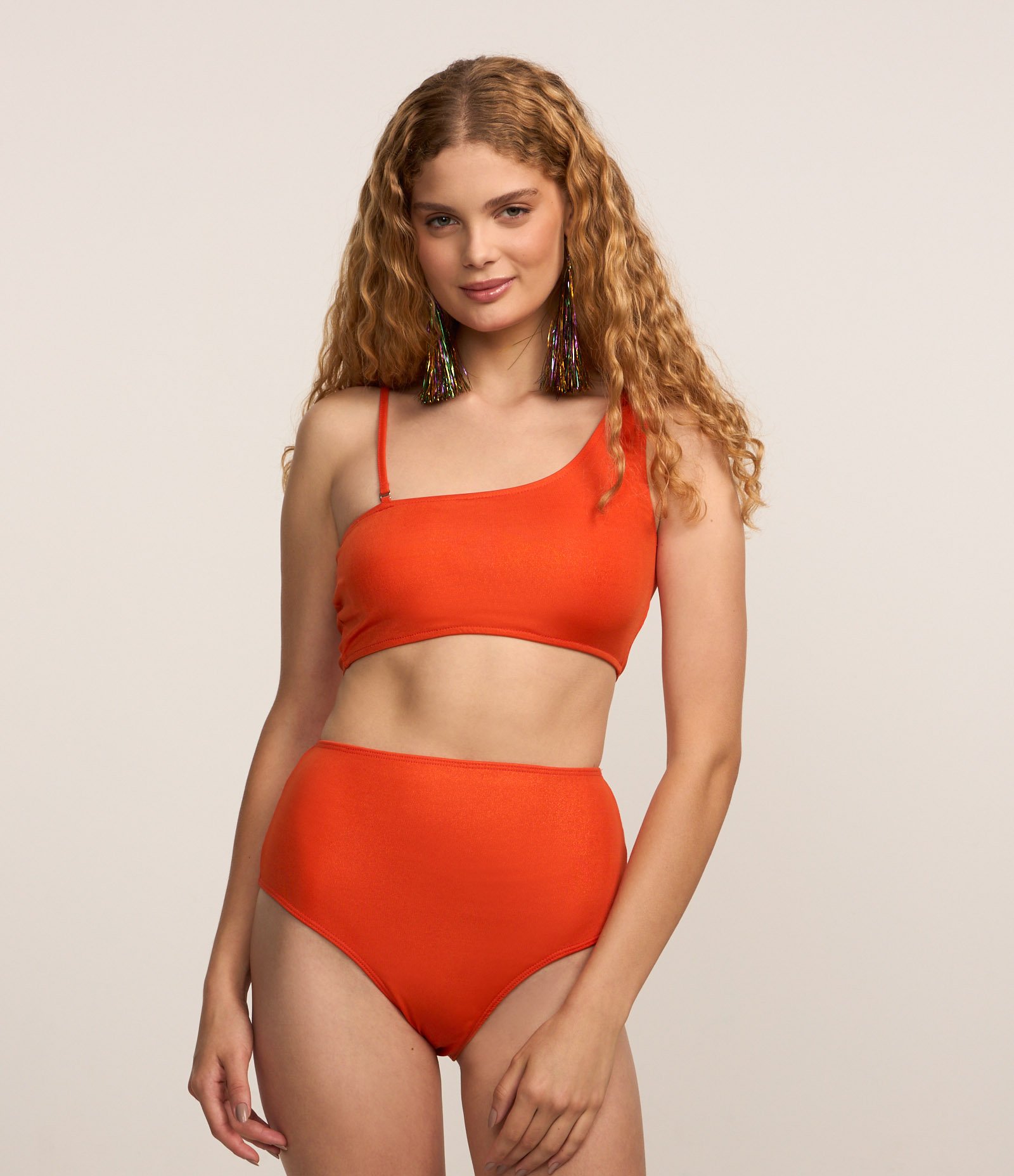 Short Hot Pants em Fio Metalizado Laranja 2