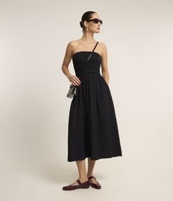 Vestido Midi Evasê em Ribana e Tricoline