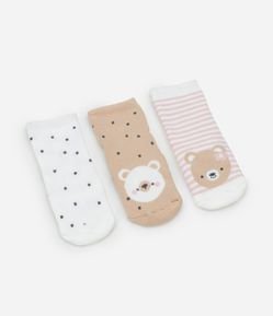 Kit 03 Meias Infantis de Bichinhos e Listras - Tam RN a 12 meses