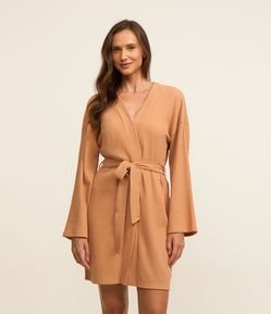 Robe Manga Longa com Amarração na Cintura e Textura