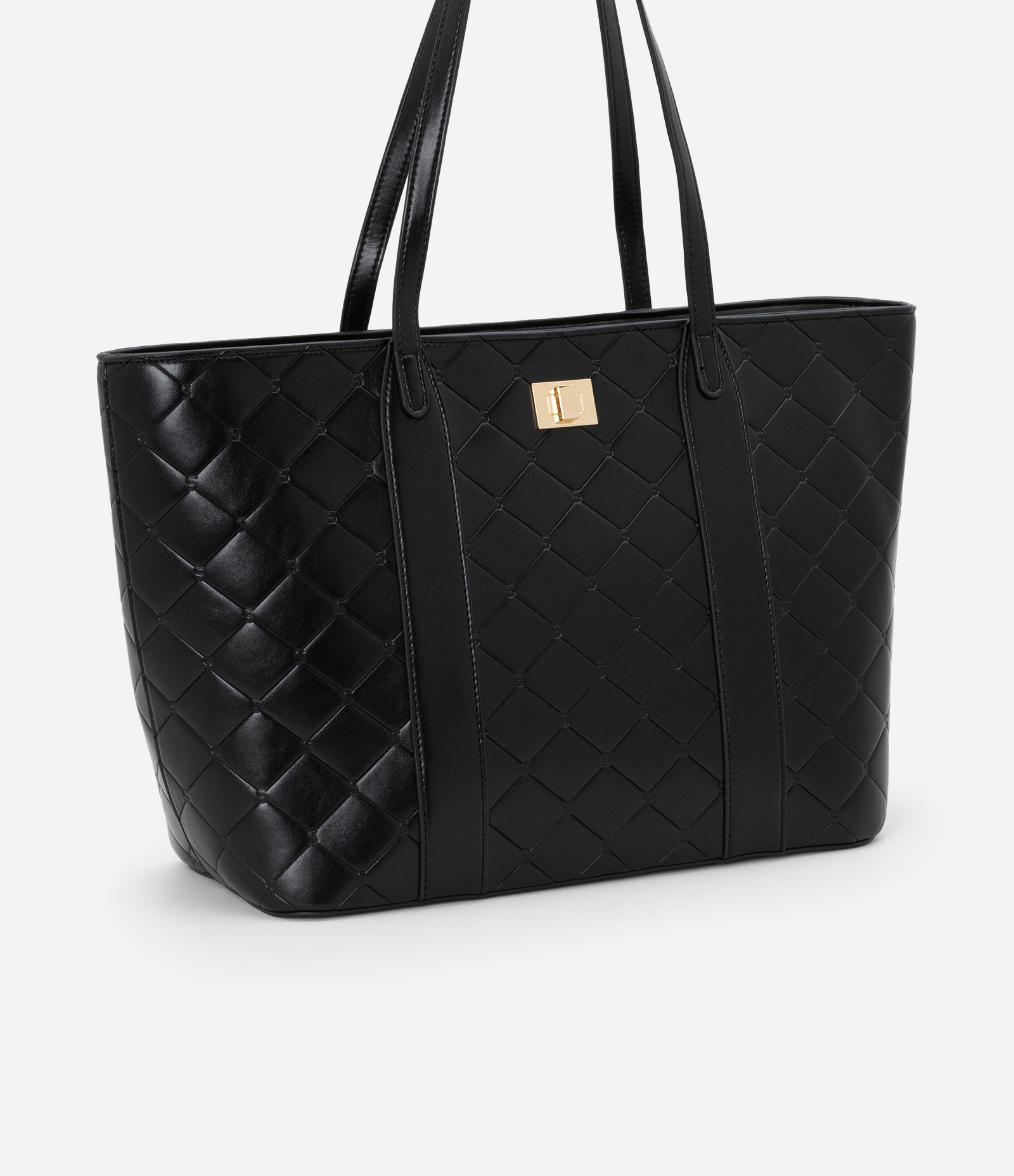 Bolsa Grande em PU com Textura Embossed Preto 2