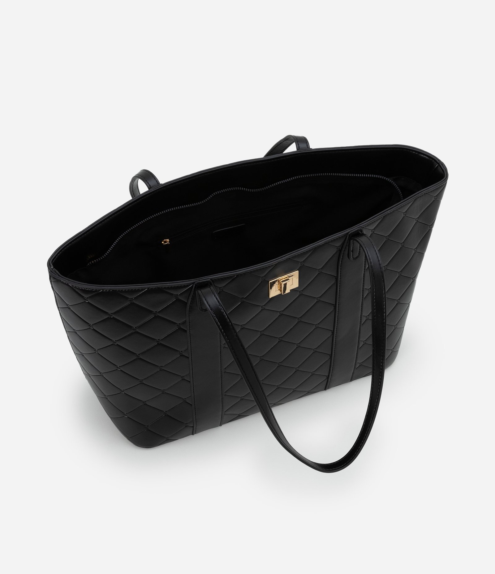 Bolsa Grande em PU com Textura Embossed Preto 6