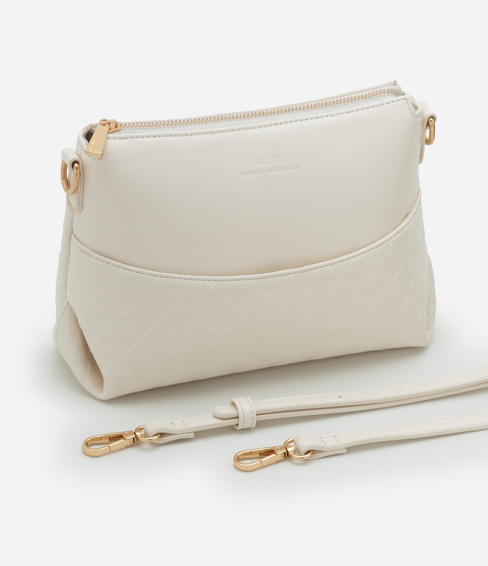 Bolsa Pequena em PU com Textura Embossed Off White 7