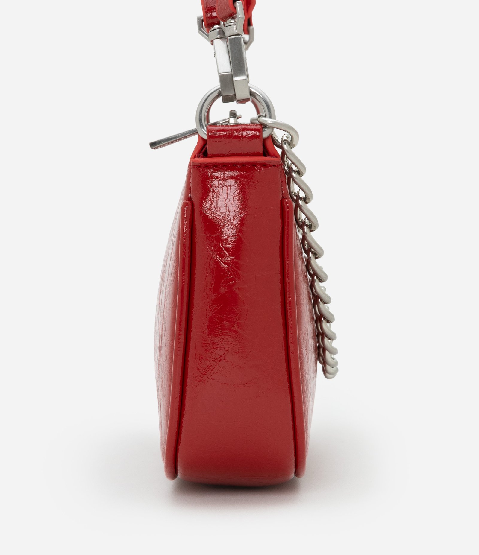 Bolsa Shoulder Pequena em PU com Detalhe de Corrente Vermelho 2