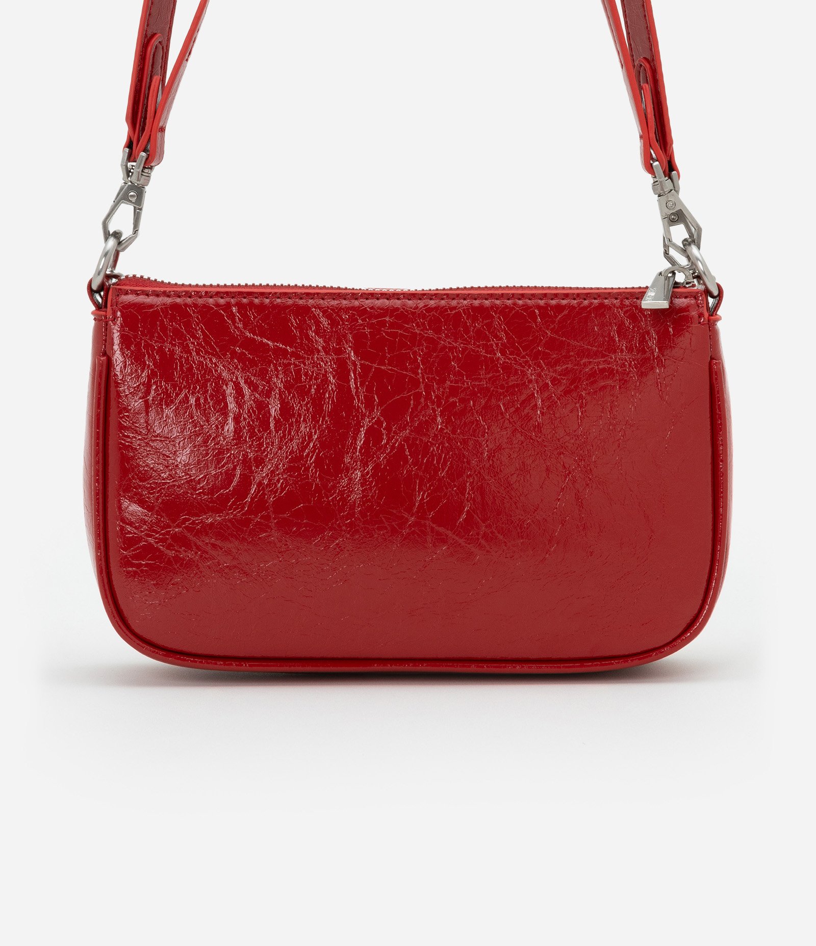 Bolsa Shoulder Pequena em PU com Detalhe de Corrente Vermelho 3