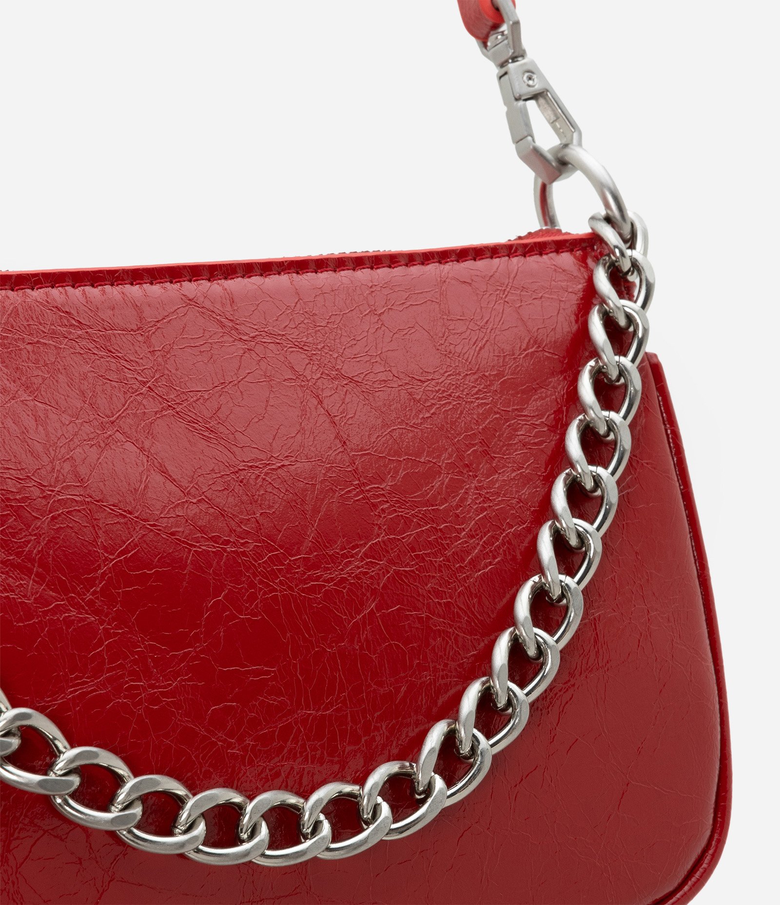 Bolsa Shoulder Pequena em PU com Detalhe de Corrente Vermelho 4