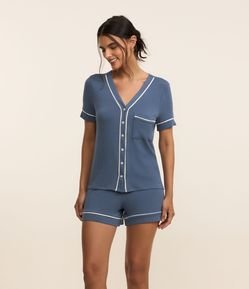 Pijama Short Doll Americano com Detalhes Contrastante e Mangas Curtas