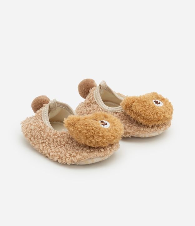 Pantufa Infantil em Sherpa com Bordado Ursinho - Tam 0 a 12 meses