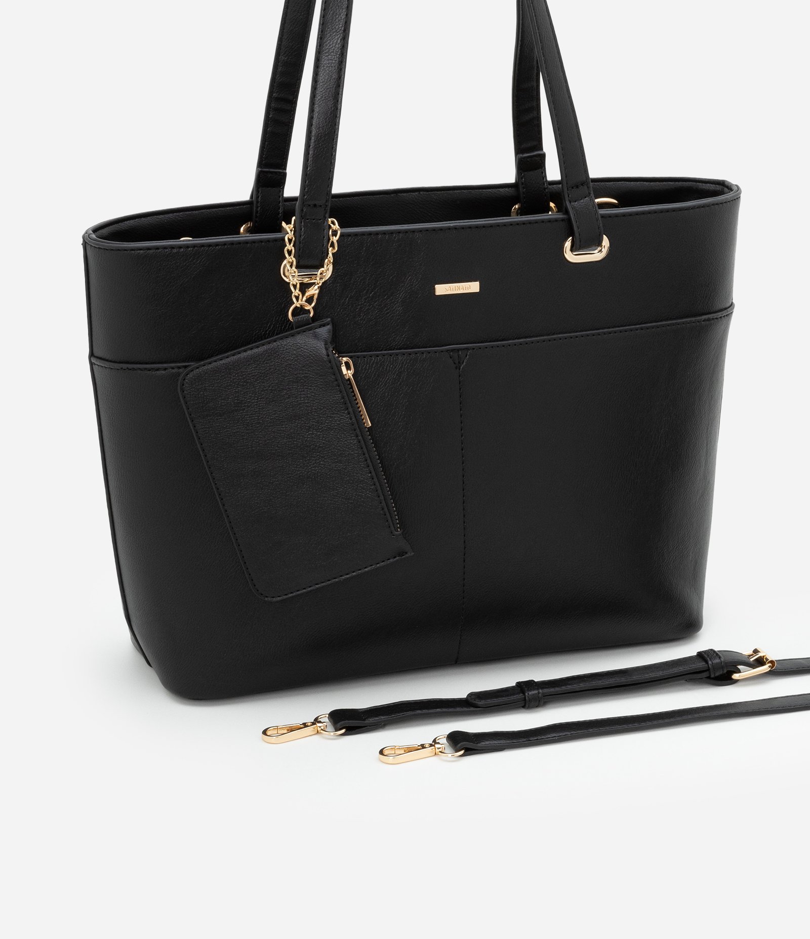 Bolsa Shopper Grande com Alças Duplas e Carteira Preto 8