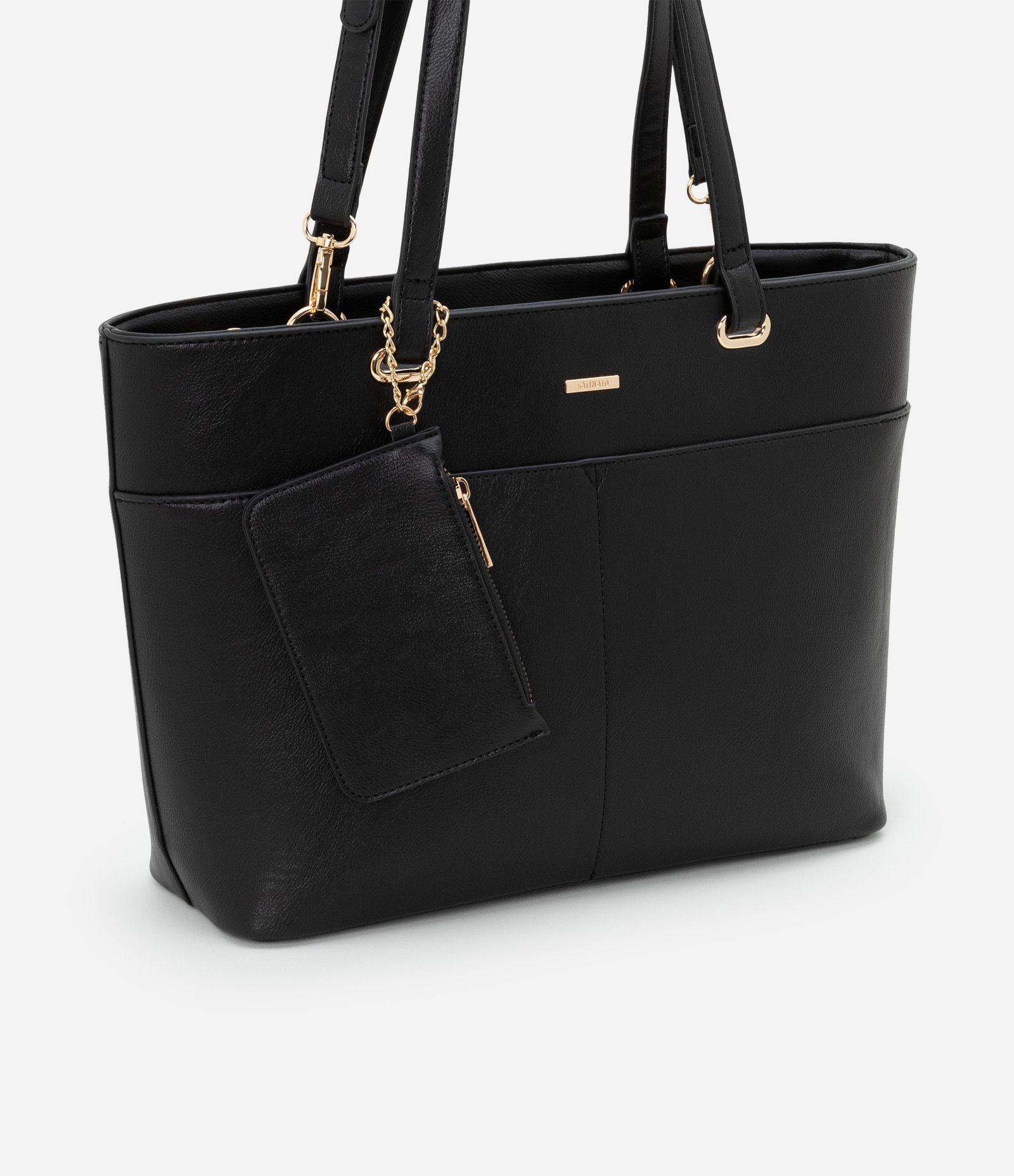 Bolsa Shopper Grande com Alças Duplas e Carteira Preto 1