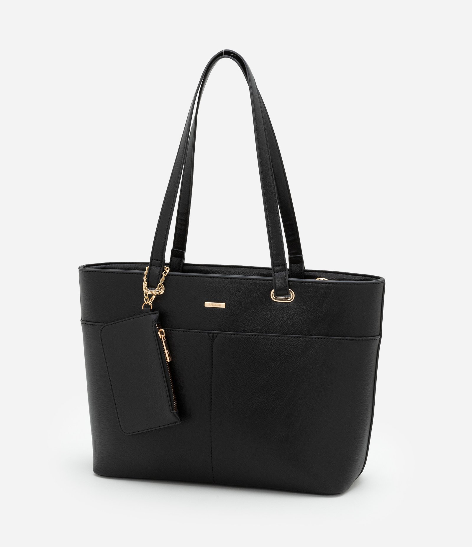 Bolsa Shopper Grande com Alças Duplas e Carteira Preto 4