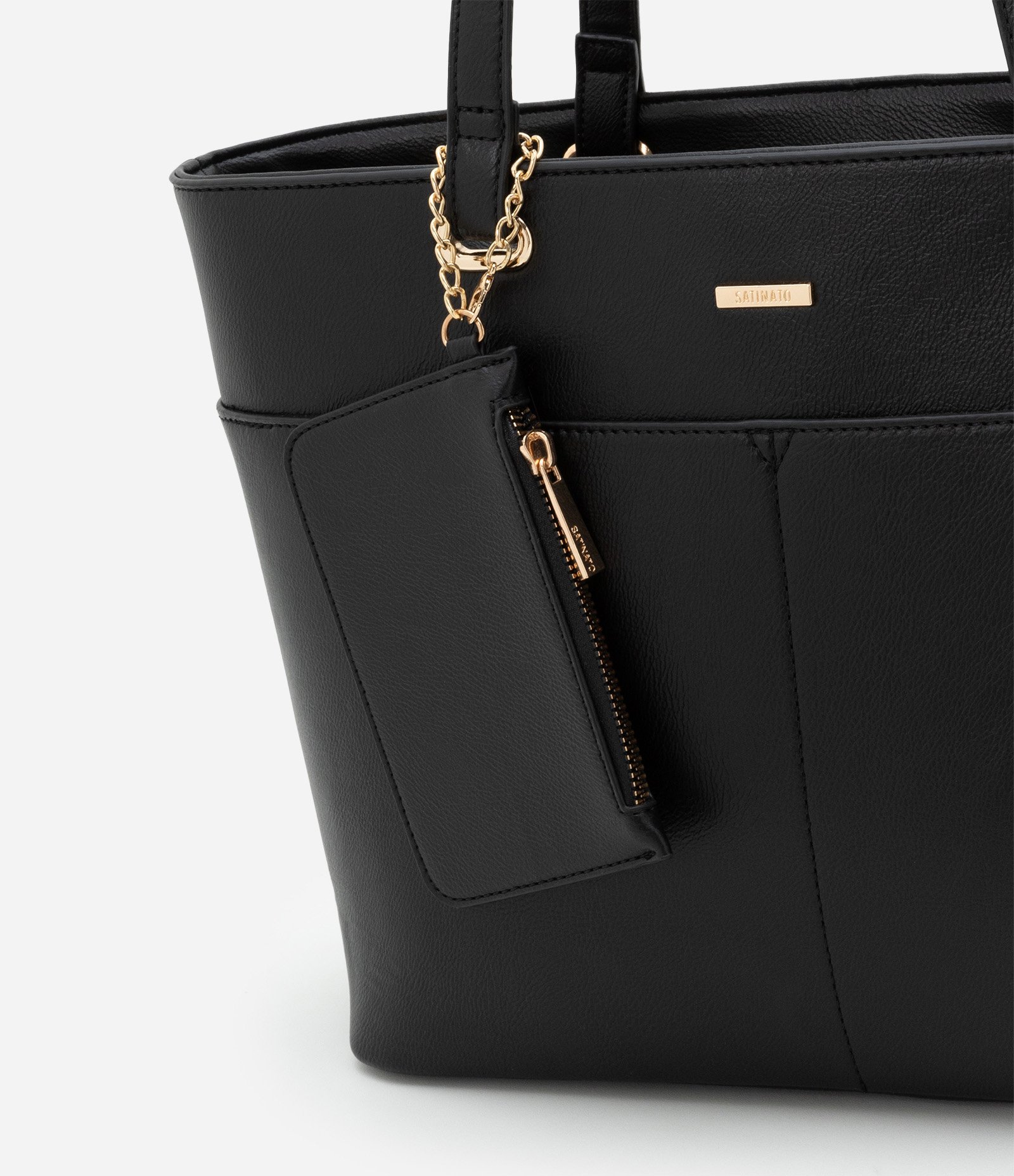 Bolsa Shopper Grande com Alças Duplas e Carteira Preto 5