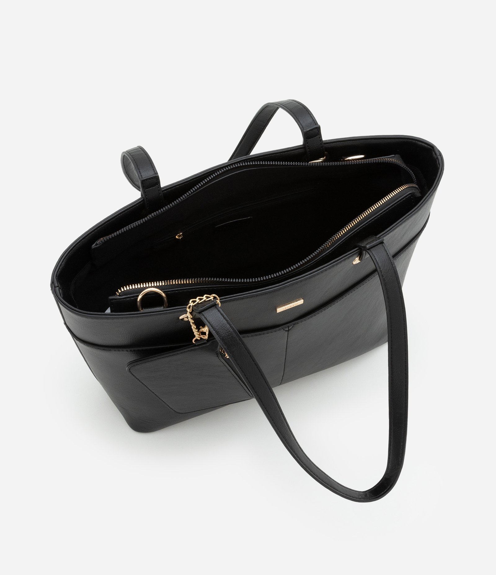 Bolsa Shopper Grande com Alças Duplas e Carteira Preto 6