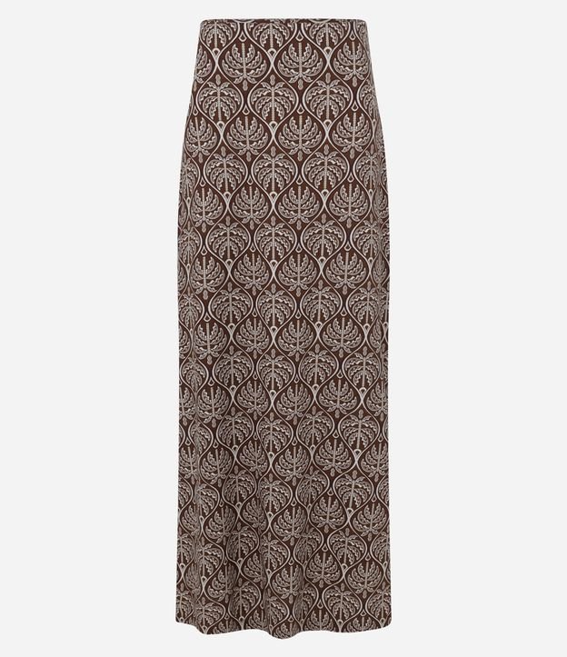 Saia New Midi em Viscose e Linho com Estampa Folhagens