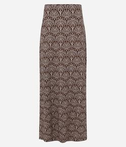 Saia New Midi em Viscose e Linho com Estampa Folhagens