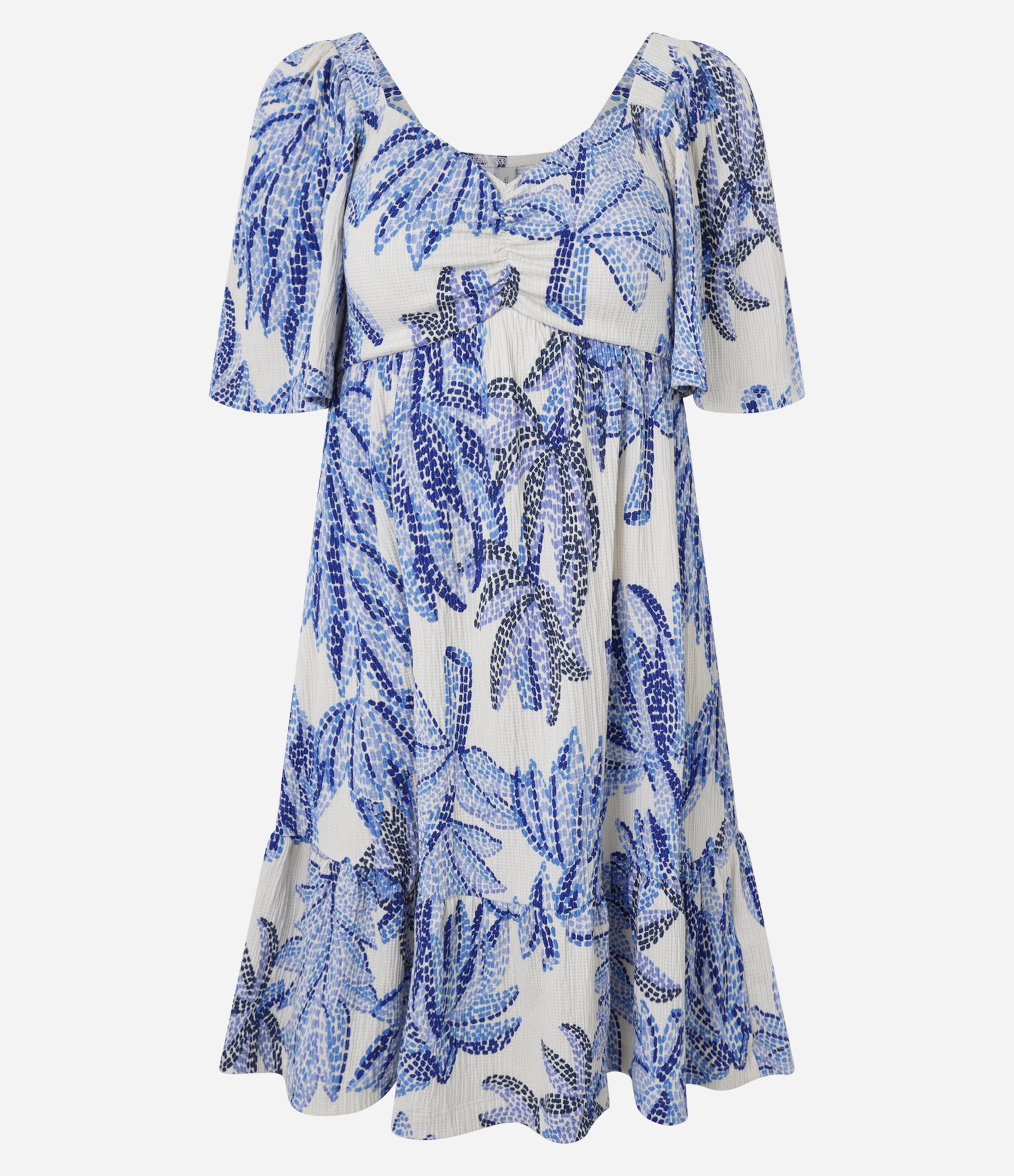 Vestido Curto Texturizado com Estampa Bananeiras Azul 4