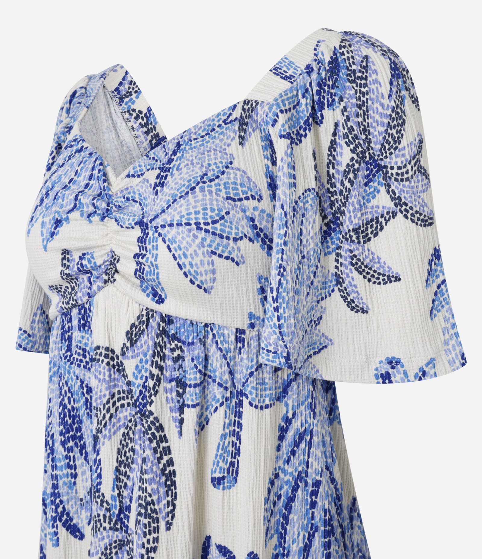 Vestido Curto Texturizado com Estampa Bananeiras Azul 5