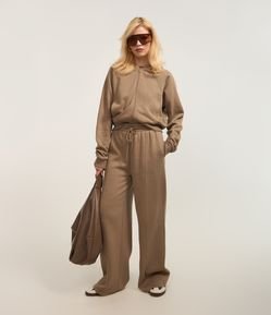 Calça Wide em Moletom com Cós Elástico