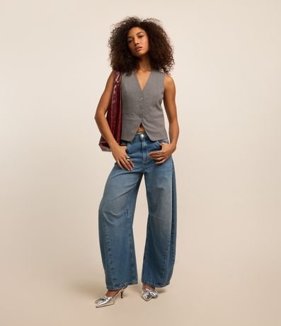 Calça Barrel em Jeans com Pences Calça Barrel em Jeans com Pences