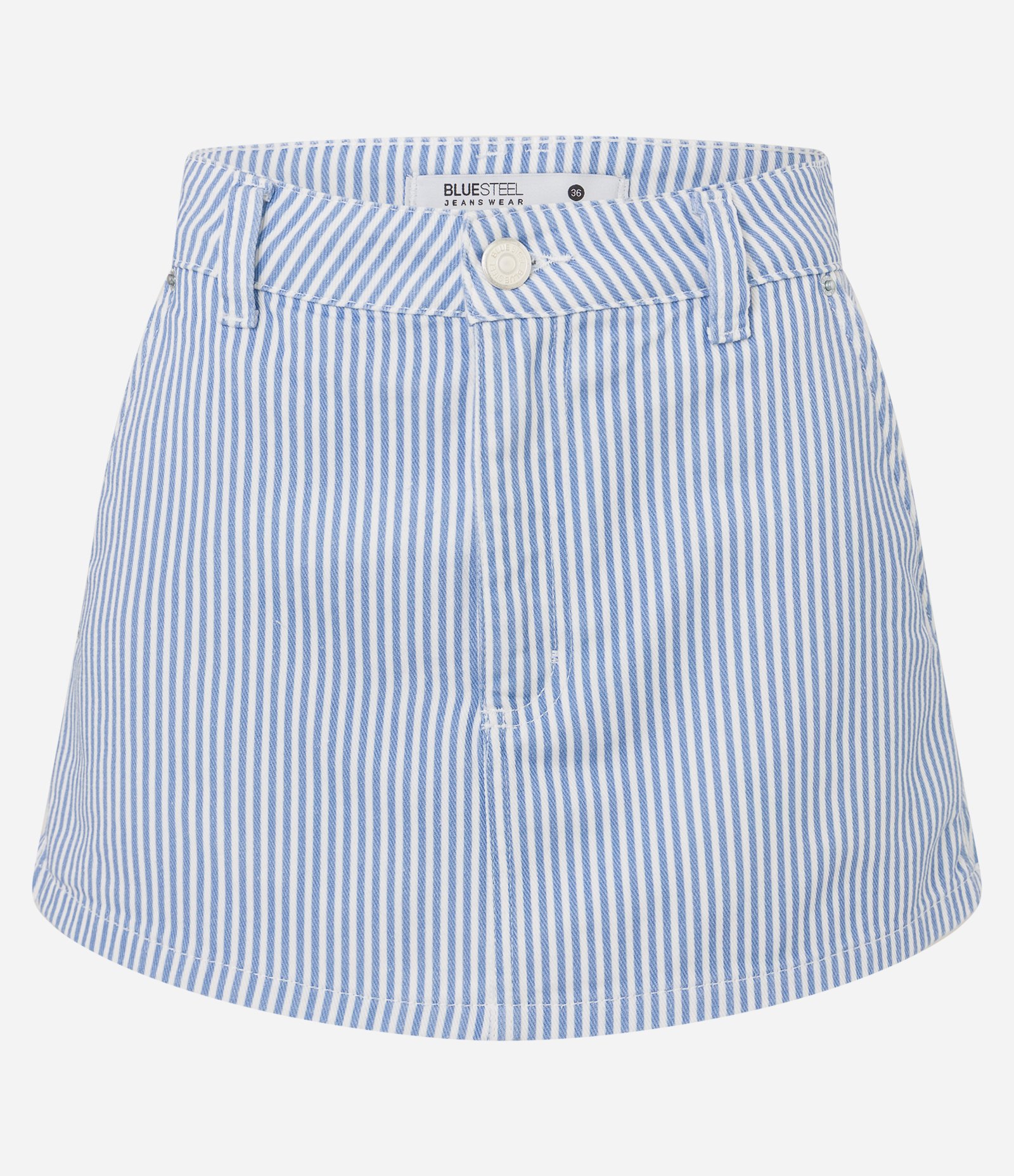 Short Saia em Sarja Listrado e com Bolsos Azul 5