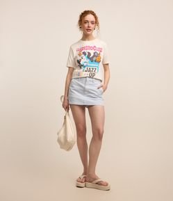 Short Saia em Sarja Listrado e com Bolsos