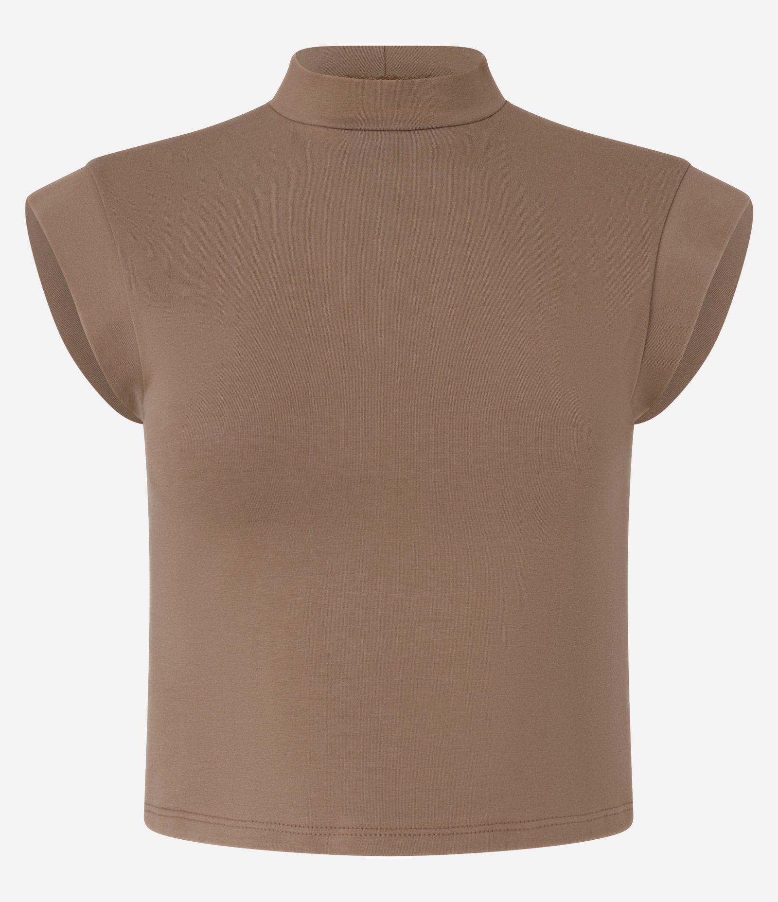 Blusa Sem Manga em Algodão e Elastano com Gola Alta Marrom 4