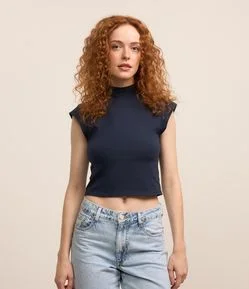 Blusa Sem Manga em Algodão e Elastano com Gola Alta