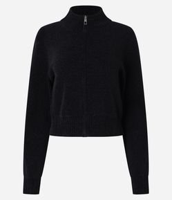 Casaco em Tricô com Zíper e Golinha Alta