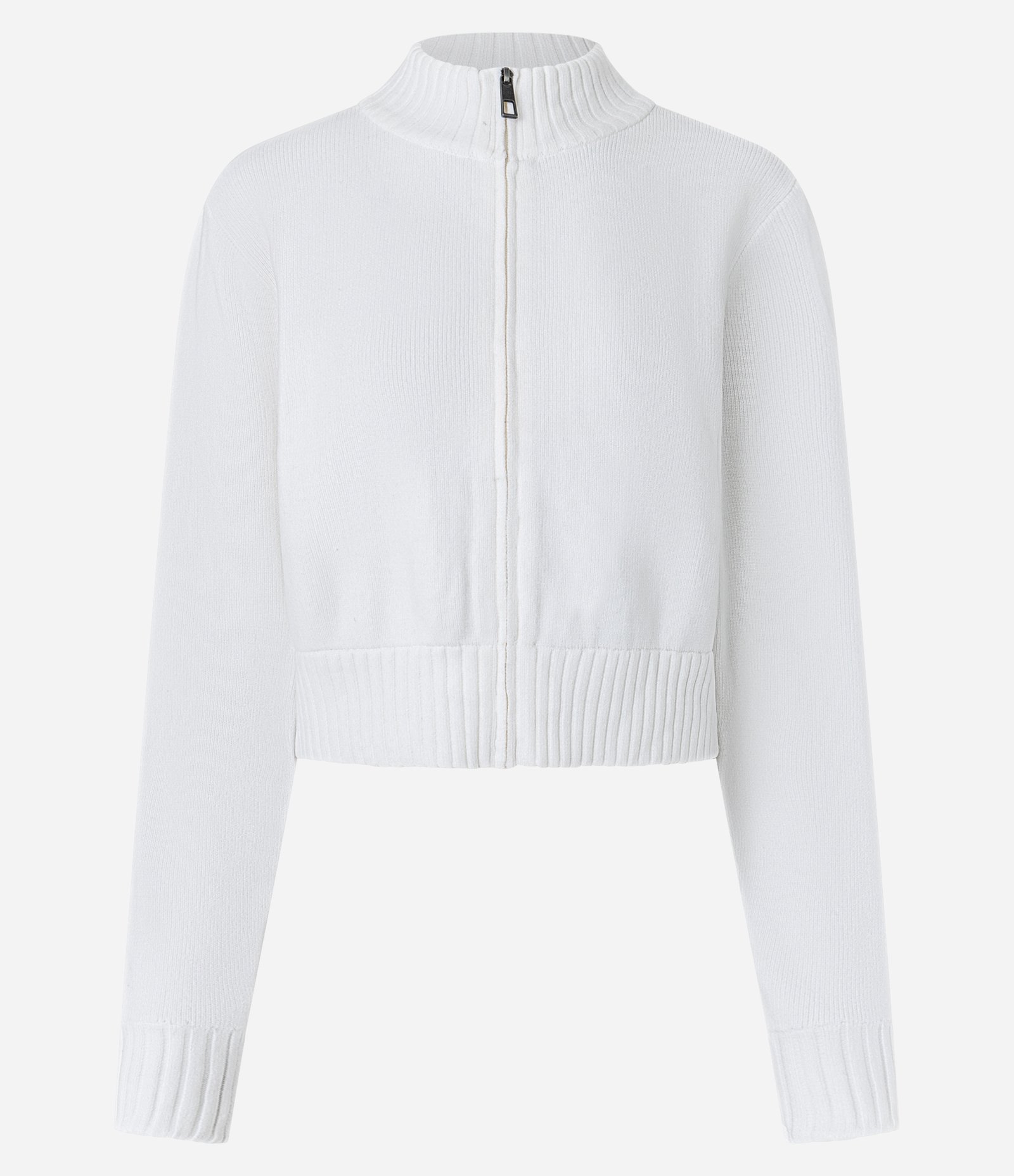 Casaco em Tricô com Zíper e Golinha Alta Branco 5