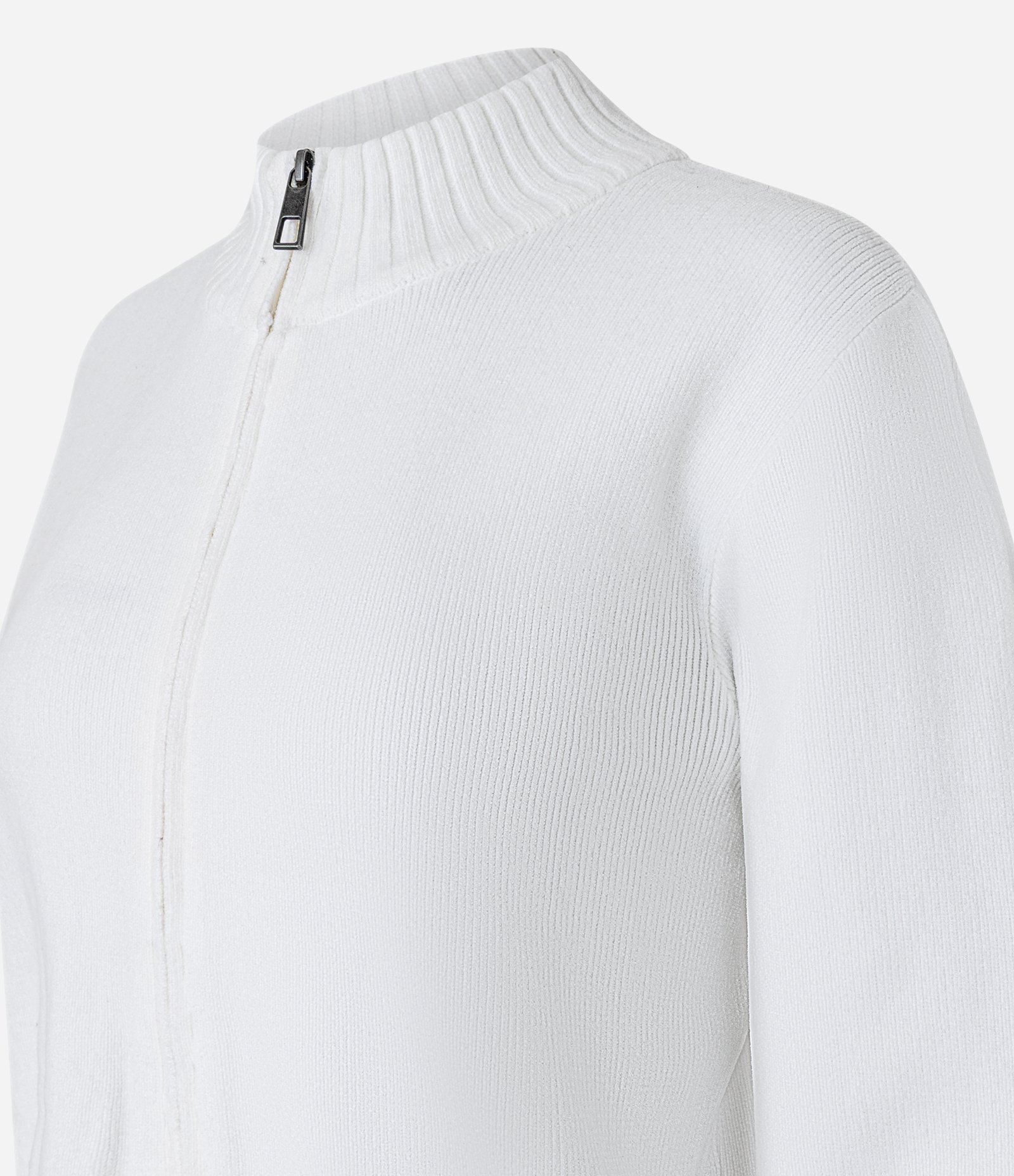 Casaco em Tricô com Zíper e Golinha Alta Branco 6