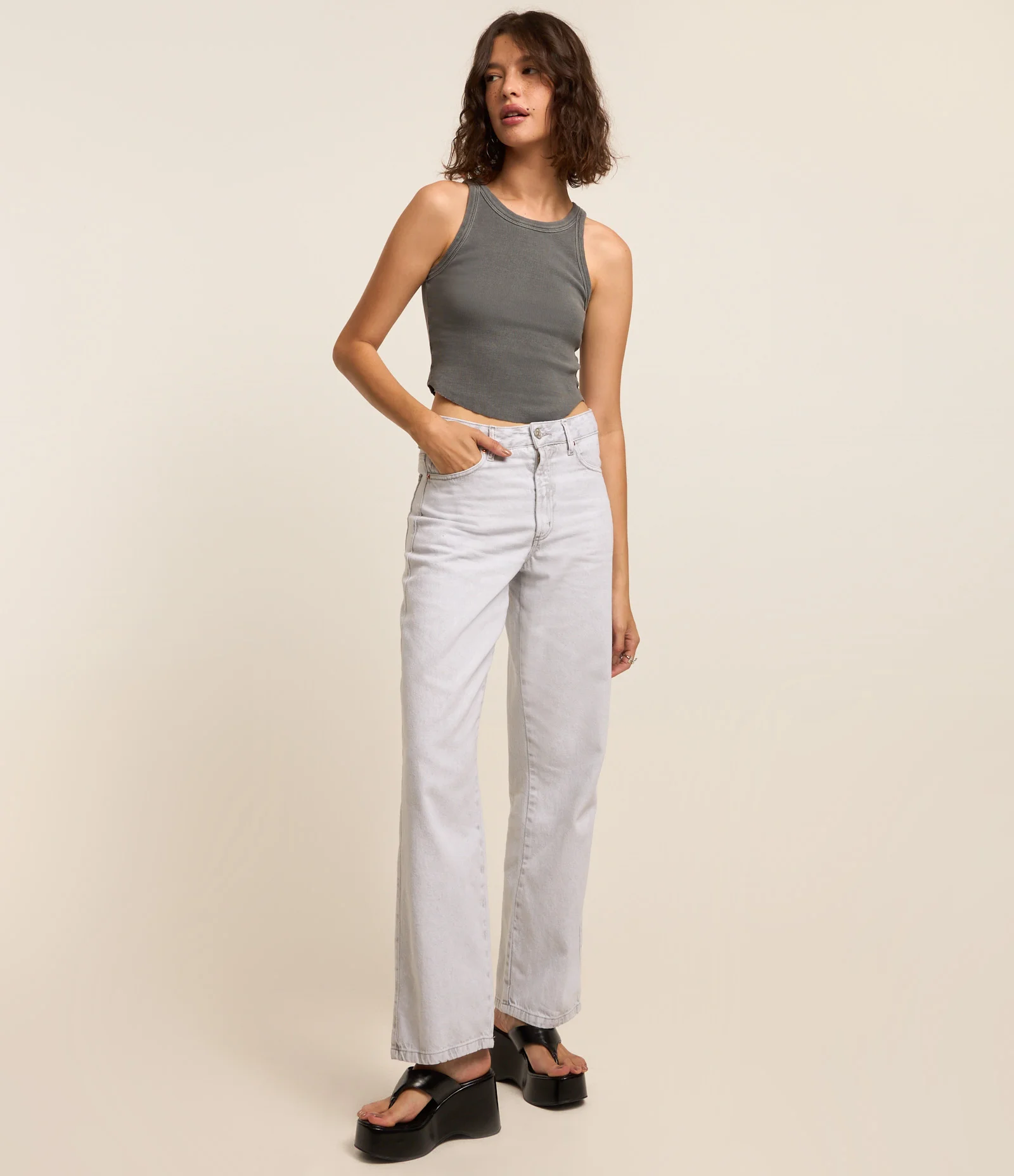 Regata em Ribana Lavada com Barra Assimétrica Cinza 2