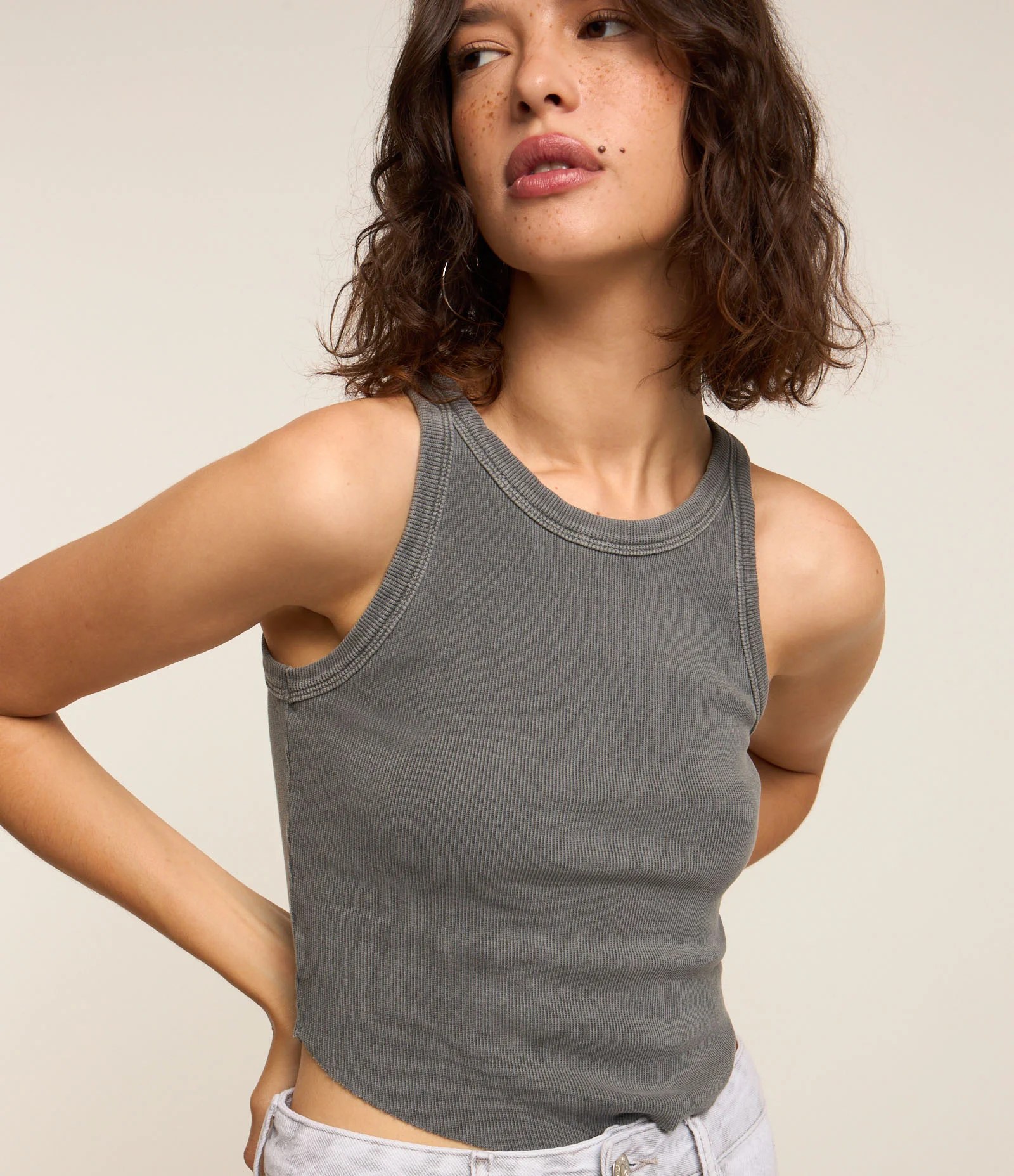 Regata em Ribana Lavada com Barra Assimétrica Cinza 3