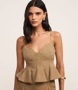 Blusa Peplum Alfaiatada de Alça com Pregas