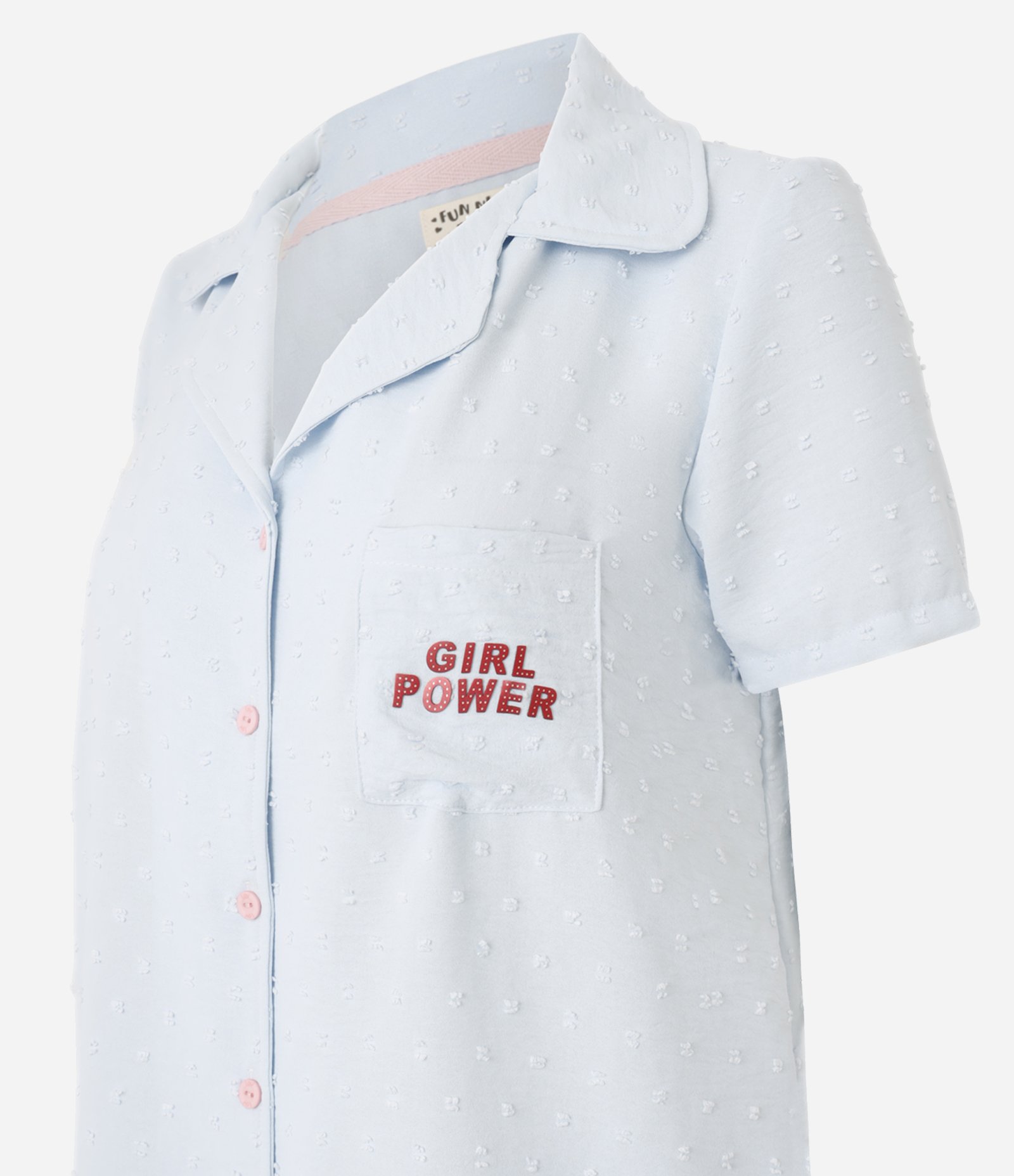 Pijama Short Doll Manga Curta com Estampa "Grl Pwr" Azul 6