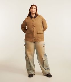 Calça Wide Leg Jeans Dirty com Bolso Cargo Curve & Plus Size