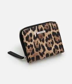 Carteira Pequena em PU com Zíper Estampa Animal Print