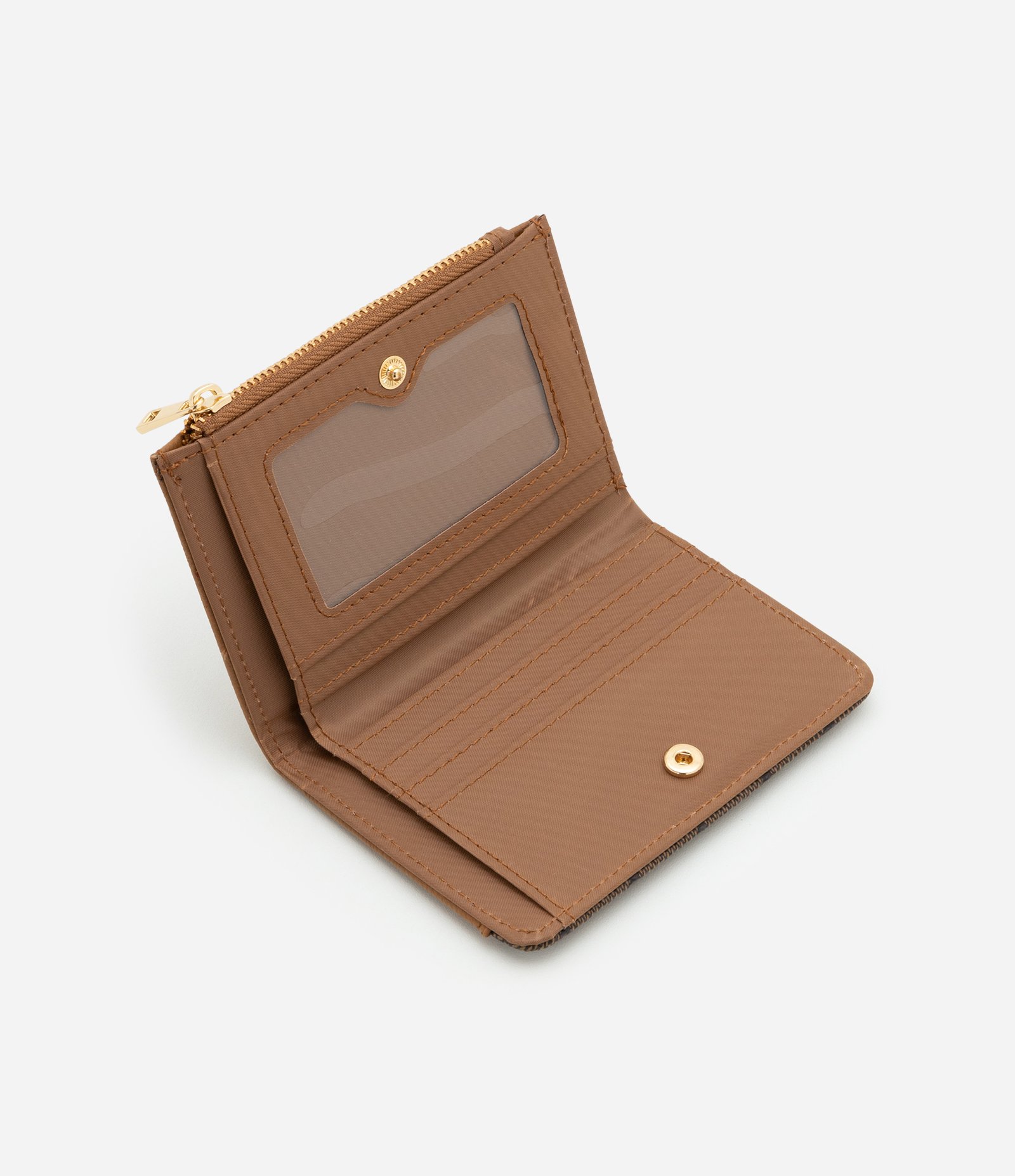 Carteira Pequena em PU com Detalhe Estampa Triângulos Marrom 4