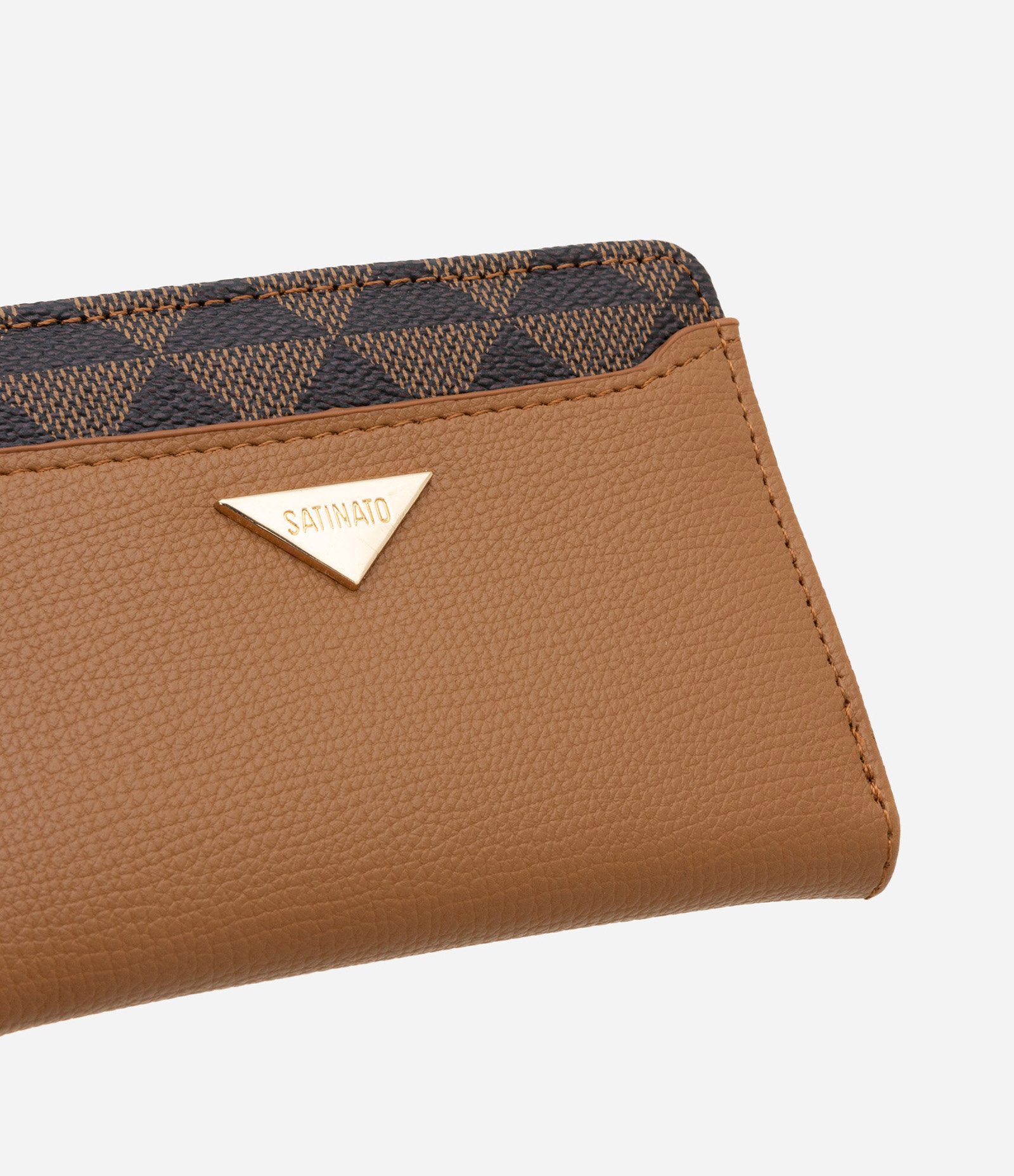 Carteira Pequena em PU com Detalhe Estampa Triângulos Marrom 5