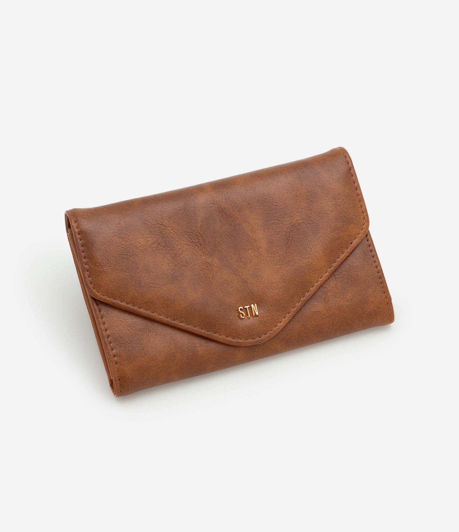 Carteira Envelope Média em PU com Efeito Manchado Marrom 1